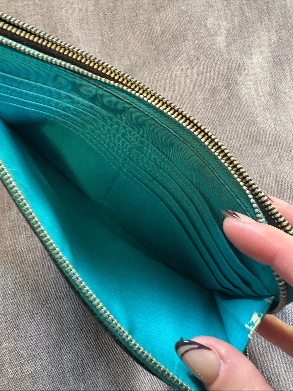 Coach Turquoise Pebbled Leather Wristlet with Gold Logo